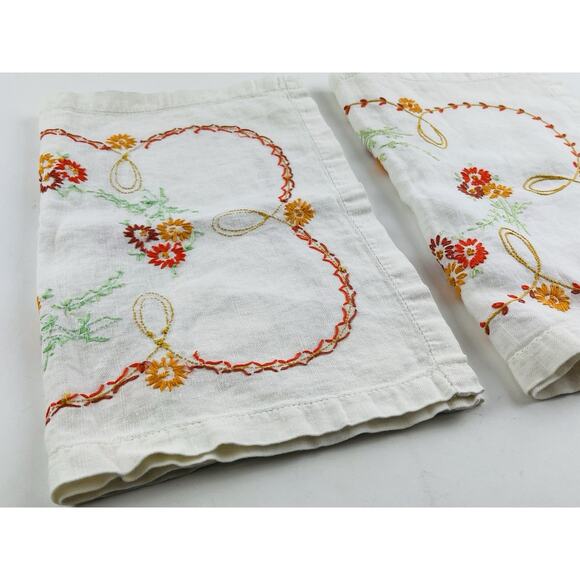 Set 2 Vintage Table Runner/Dresser Scarf Orange Green Flower Power Needlepoint - Picture 1 of 16